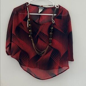 Vizio Red and Black Geometric Women's Blouse